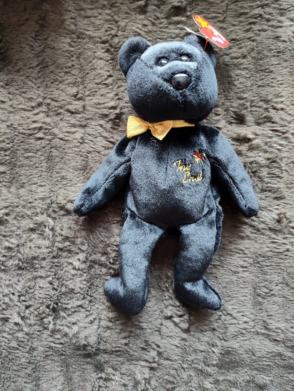 Ty Black Plush Bear with Gold Bow